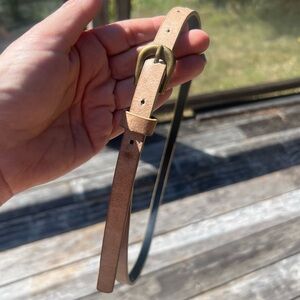 Tan Cream Metallic Shimmer Leather Skinny Fashion Belt